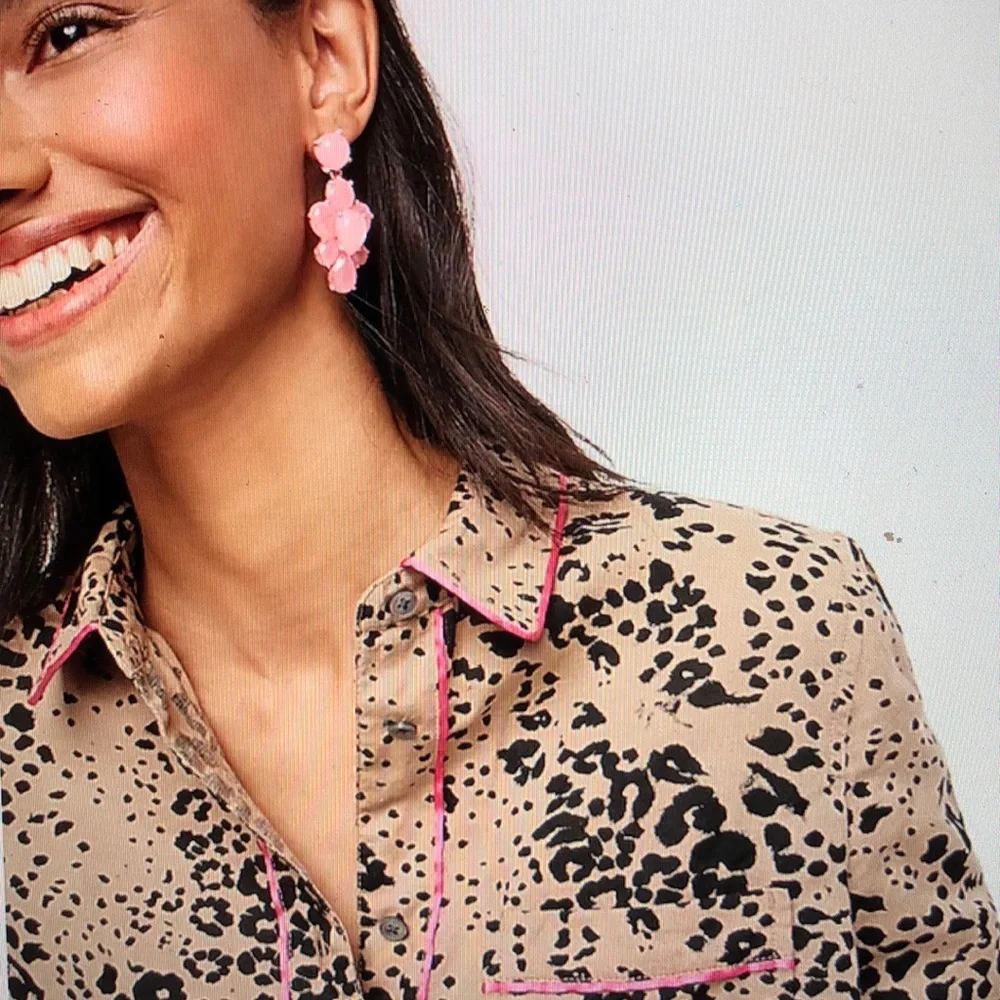 J.Crew leopard print button up shirt pink XS - Picture 3 of 4